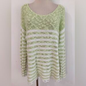 Free People Crochet Striped Pullover Sweater